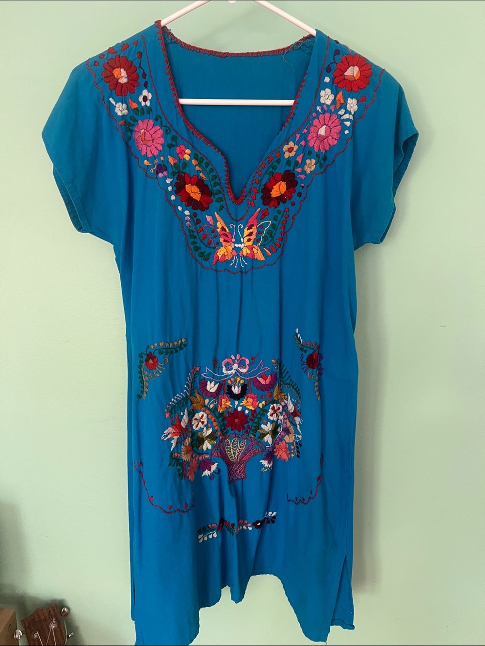 Embroidered Mexican Dress with Floral Details
